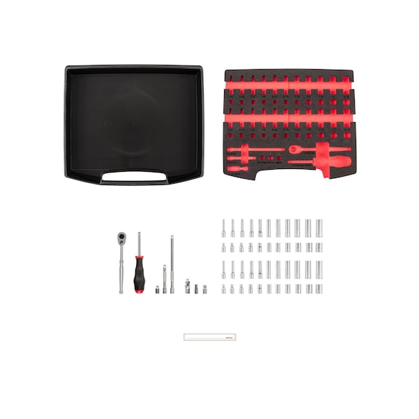Tekton 52pc 1/4 In. Dr. 6 and 12-Pt Socket and Ratchet Set with Open Top Drawer and Rack 5/32-9/16 in. - OLB94301