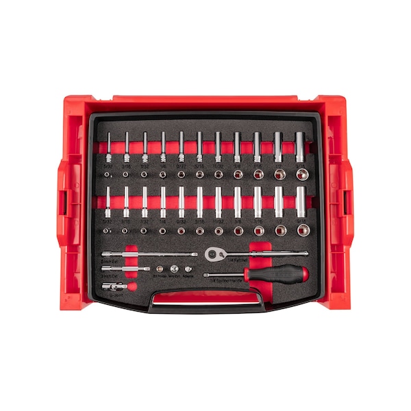 Tekton 52pc 1/4 In. Dr. 6 and 12-Pt Socket and Ratchet Set with Open Top Drawer and Rack 5/32-9/16 in. - OLB94301