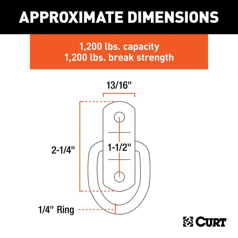 CURT 1" x 1-1/4" Surface-Mounted Tie-Down D-Ring (1,200 lbs., Clear Zinc) - 83730