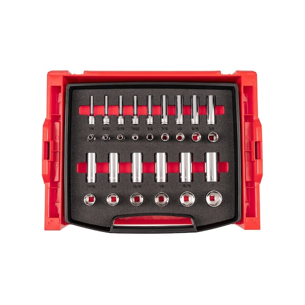 Tekton 3/8 Inch Drive 6-Point Socket Set with Open Top Drawer and Rack, 30-Piece 1/4-1 in. - OLB94305