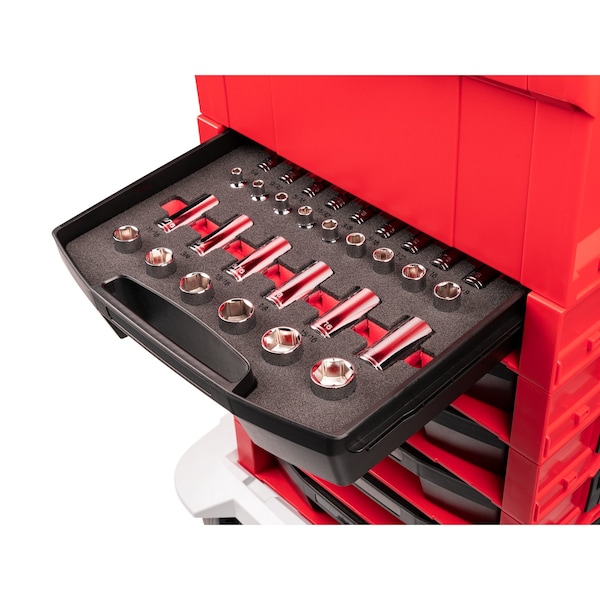Tekton 3/8 Inch Drive 6-Point Socket Set with Open Top Drawer and Rack, 30-Piece 1/4-1 in. - OLB94305