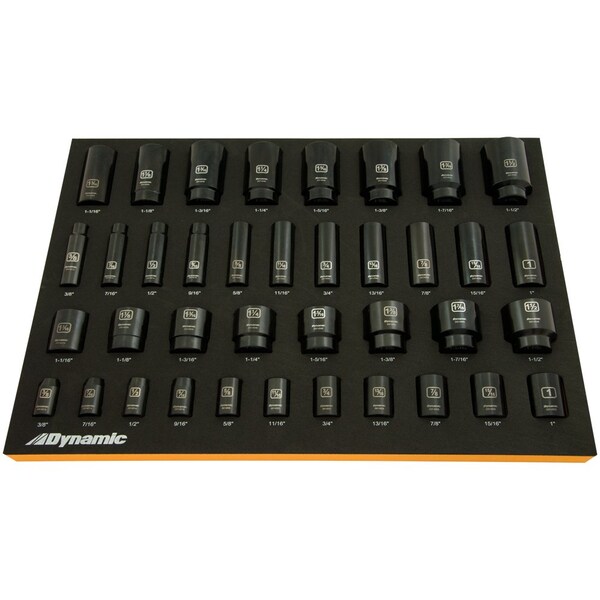 Dynamic Tools 39Pcs 1/2" Drive SAE Impact Socket Set With Foam Tool Organizer - D096005-FT1T