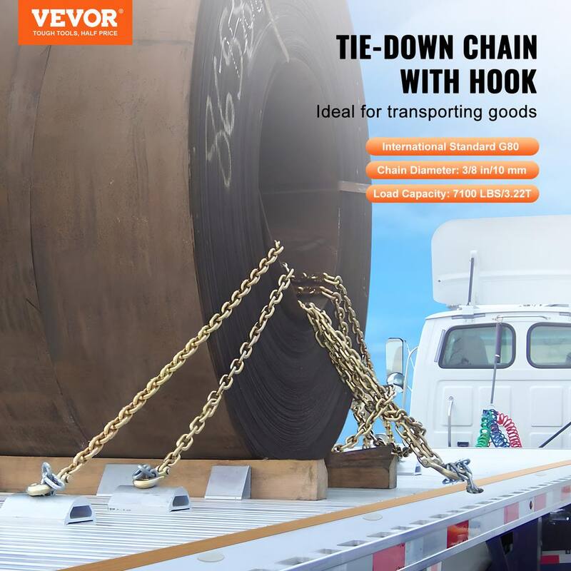 VEVOR 2-Pack 2-Chain with Clevis Grab Hooks, 7,100 lbs. Safe Working Load G80 Transport Binder Chain, 3/8 in. - ZGTLSGMGDX2JJAXBDV0