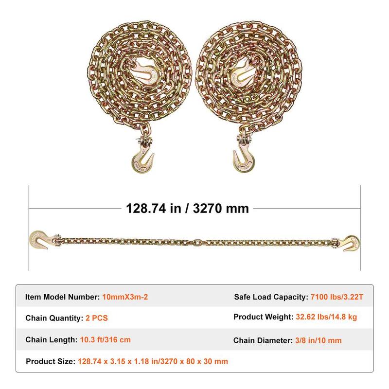 VEVOR 2-Pack 2-Chain with Clevis Grab Hooks, 7,100 lbs. Safe Working Load G80 Transport Binder Chain, 3/8 in. - ZGTLSGMGDX2JJAXBDV0