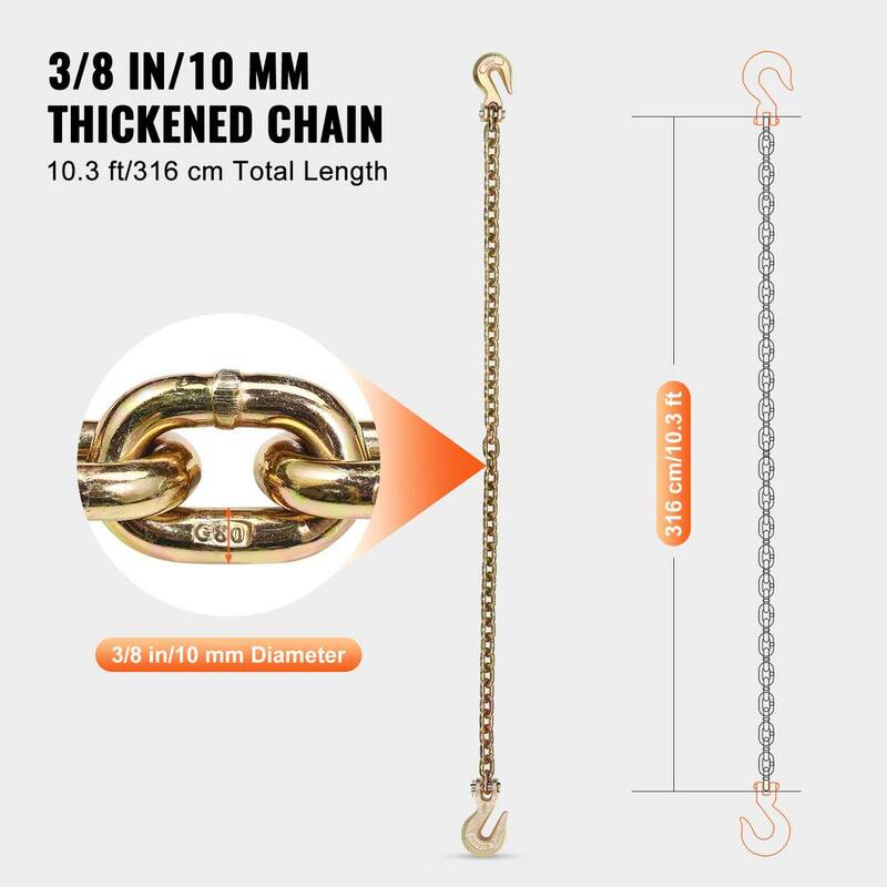 VEVOR 2-Pack 2-Chain with Clevis Grab Hooks, 7,100 lbs. Safe Working Load G80 Transport Binder Chain, 3/8 in. - ZGTLSGMGDX2JJAXBDV0