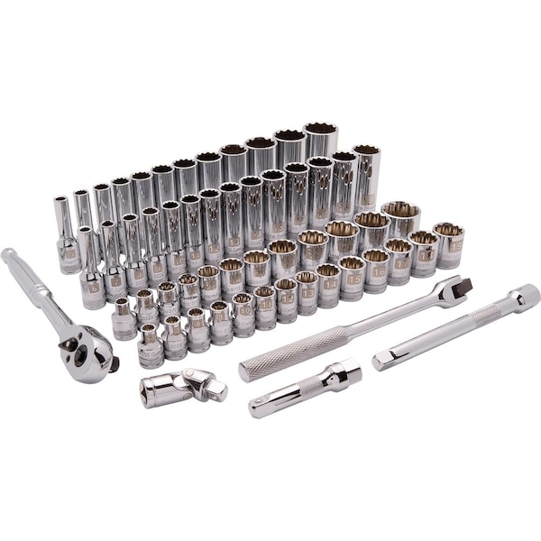 Dynamic 3/8"Dr 57Pcs 12 Pt, Std/Deep, SAE/Metric Socket Set, 1/4"-1", 6mm-19mm - D010013