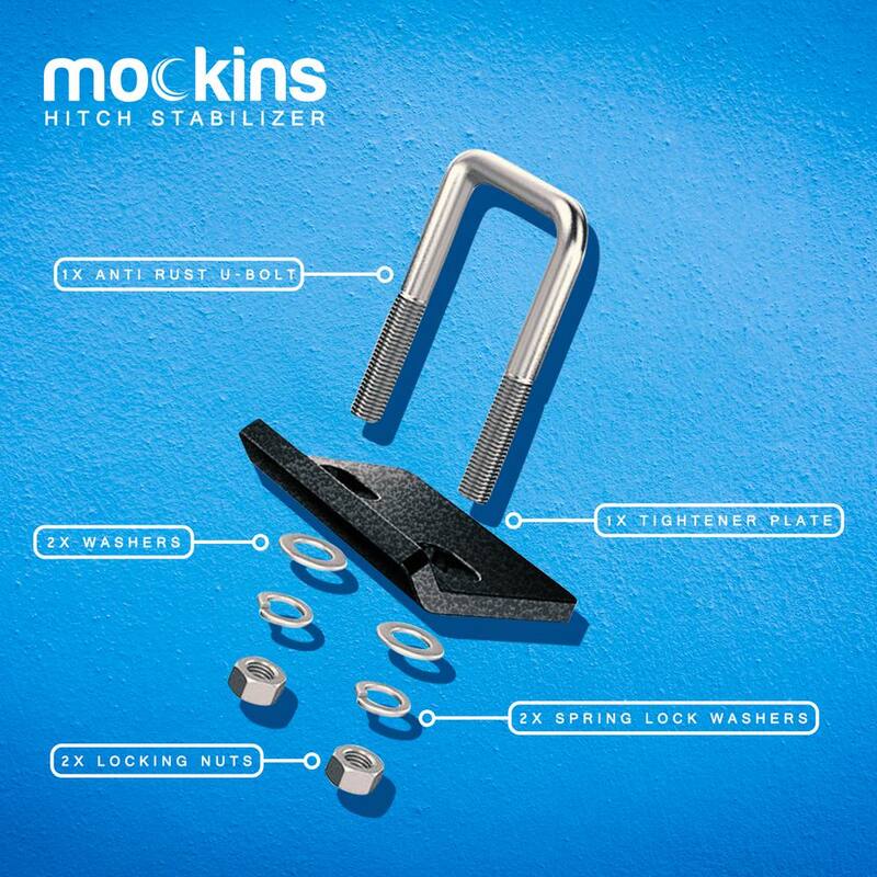 Mockins 1.25 in. - 2 in. Hitch Stabilizer and Tightener with Anti-Rust Coating for Hitch Mounted Cargo Carriers - MASTBLZR35