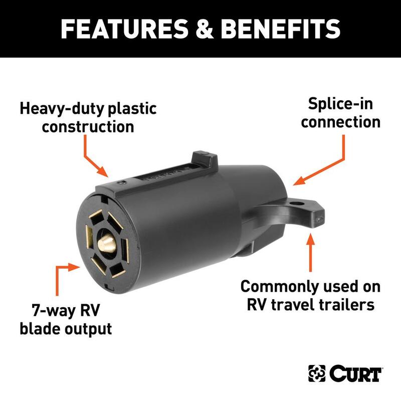 CURT 7-Way RV Blade Connector Plug (Trailer Side, Black Plastic) - 58140
