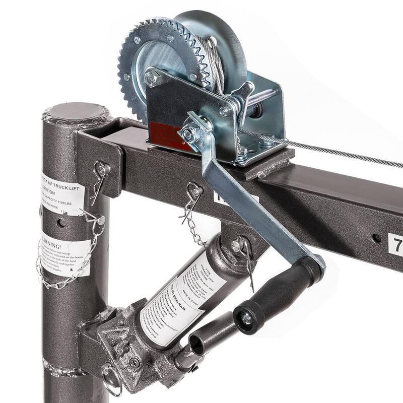Stark 1100 lbs. Capacity Pickup Truck Crane Hydraulic Lift Hoist with Hand Winch - 56076-H