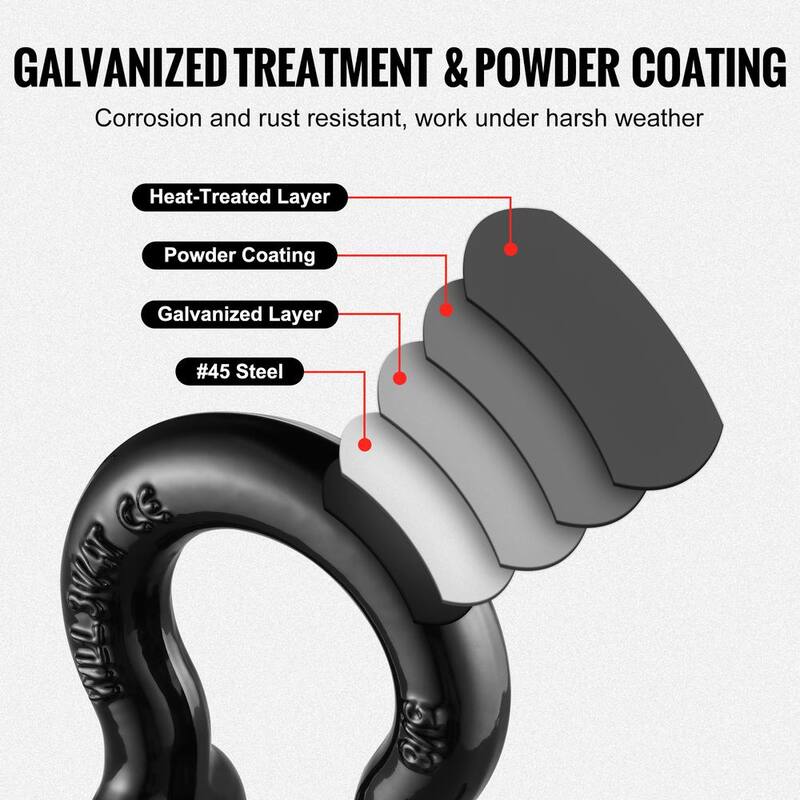 VEVOR 4 Alloy Steel Shackles Cable 13 T Break Strength 5/8 in. D-Ring Heavy Duty Recovery Shackl Tow Ropes Accessories Black - JPXKHSHJG58YAU684V0