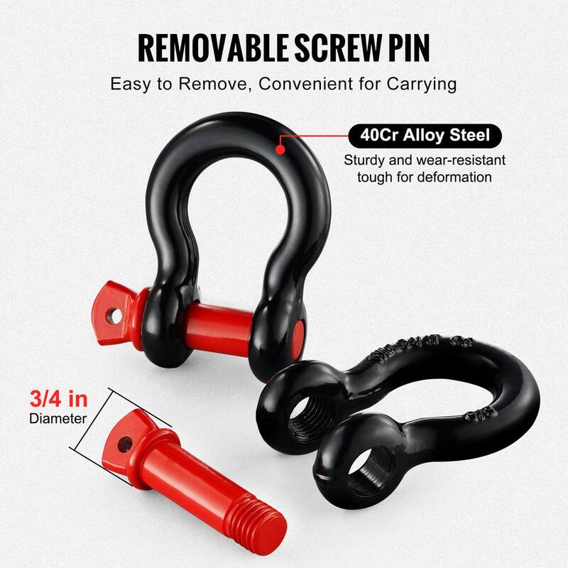 VEVOR 4 Alloy Steel Shackles Cable 13 T Break Strength 5/8 in. D-Ring Heavy Duty Recovery Shackl Tow Ropes Accessories Black - JPXKHSHJG58YAU684V0