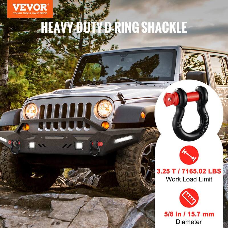 VEVOR 4 Alloy Steel Shackles Cable 13 T Break Strength 5/8 in. D-Ring Heavy Duty Recovery Shackl Tow Ropes Accessories Black - JPXKHSHJG58YAU684V0