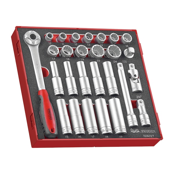 Teng Tools TED1227 - 27 Piece 1/2" Drive Socket Set in EVA Tray - TED1227