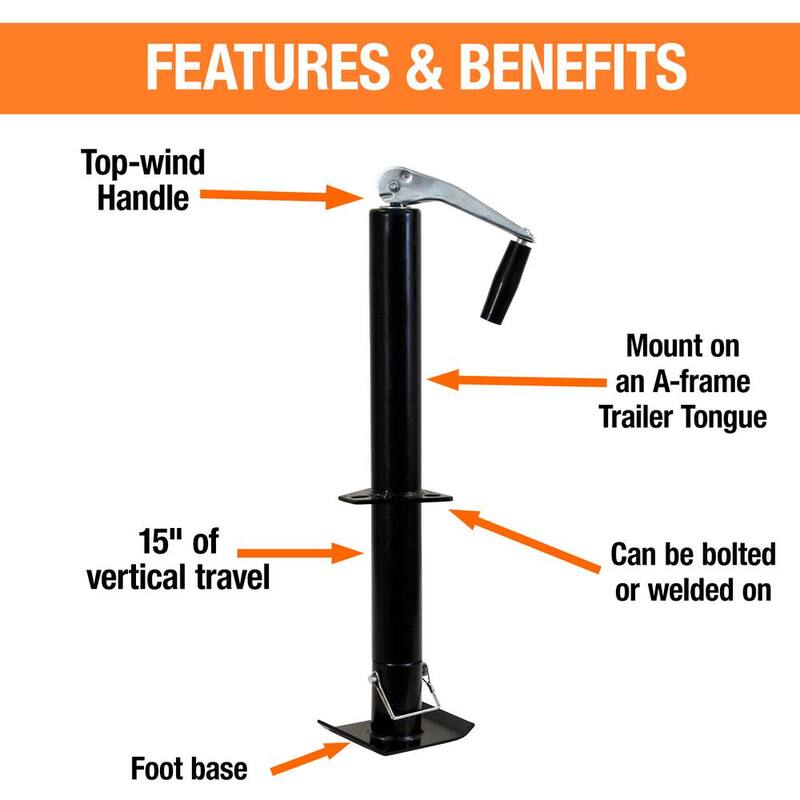 Buyers Products Company 5,000 lbs. Capacity 15 in. Travel A-Frame Trailer Jack with Support Foot - 0091265