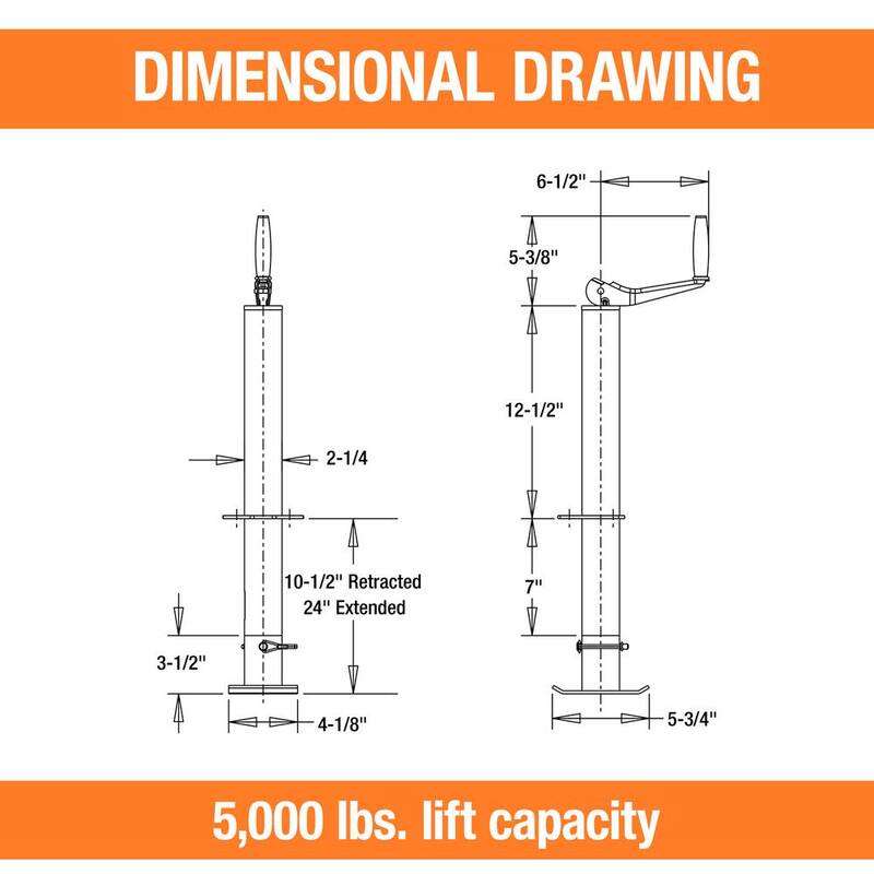 Buyers Products Company 5,000 lbs. Capacity 15 in. Travel A-Frame Trailer Jack with Support Foot - 0091265