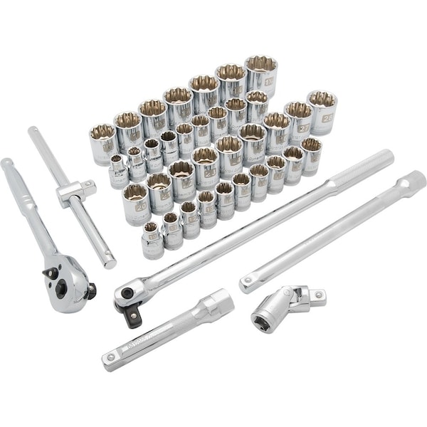 Dynamic 1/2"Dr 41Pcs 12 Pt Std, SAE/Metric Socket Set, 3/8"-1-5/16", 10mm-28mm - D018011