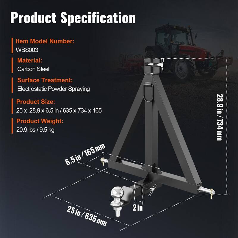 VEVOR 3 Point Hitch Receiver 2 in. Receiver Trailer Hitch Category 1 Tractor Tow Drawbar Adapter for Trailers Farm Equipment - SJXTJ2524YCSOXEDLV0