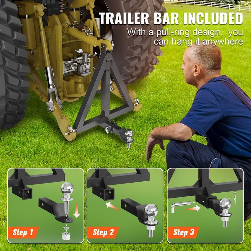 VEVOR 3 Point Hitch Receiver 2 in. Receiver Trailer Hitch Category 1 Tractor Tow Drawbar Adapter for Trailers Farm Equipment - SJXTJ2524YCSOXEDLV0