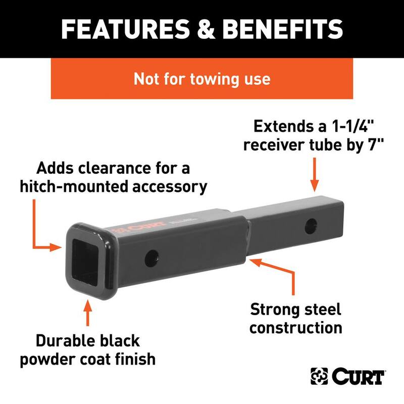 CURT 7" Receiver Tube Extender (1-1/4" Shank, Not for Towing Use) - 45789
