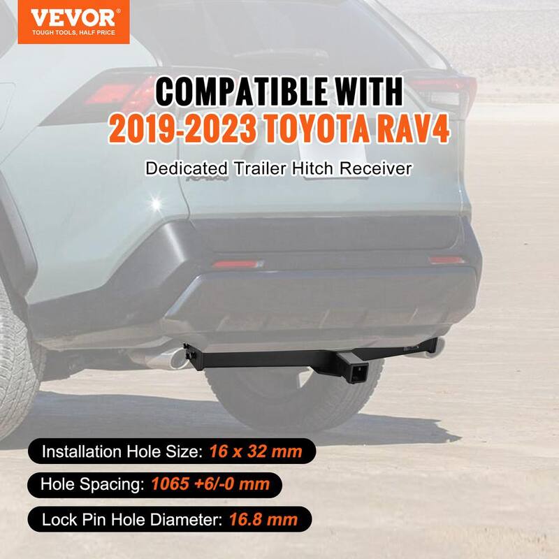 VEVOR Class 3 Trailer Hitch, 2 in. Receiver, Q455B Steel Tube Frame, Compatible with 2019-2023 Toyota RAV4,6000 lbs., Black - GGLJQTG2YCTOENR9TV0-730