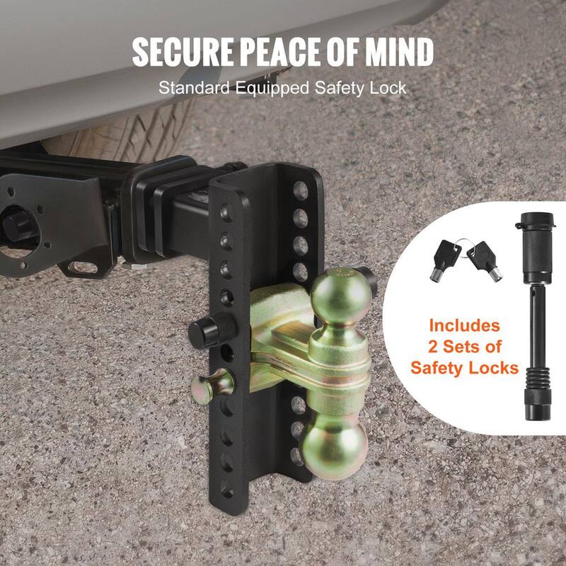 VEVOR Adjustable Trailer Hitch, 8 in. Drop and 6.5 in. Rise Hitch Ball Mount with 2 in. Receiver Solid Tube, 14,000 lbs. GTW - SQTQJTCB22259NAWHV0-726