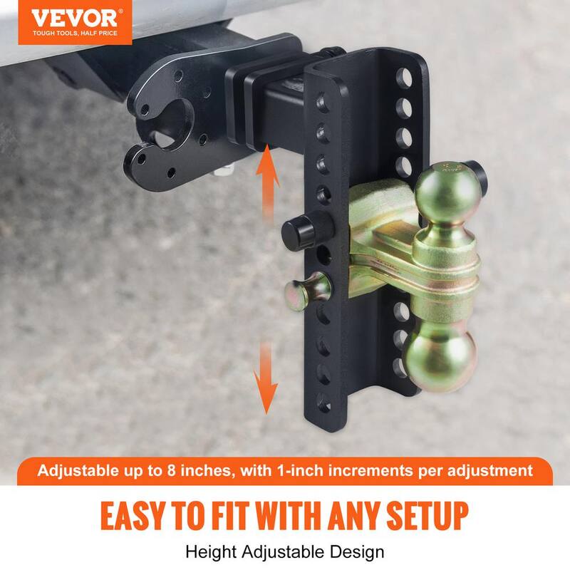 VEVOR Adjustable Trailer Hitch, 8 in. Drop and 6.5 in. Rise Hitch Ball Mount with 2 in. Receiver Solid Tube, 14,000 lbs. GTW - SQTQJTCB22259NAWHV0-726