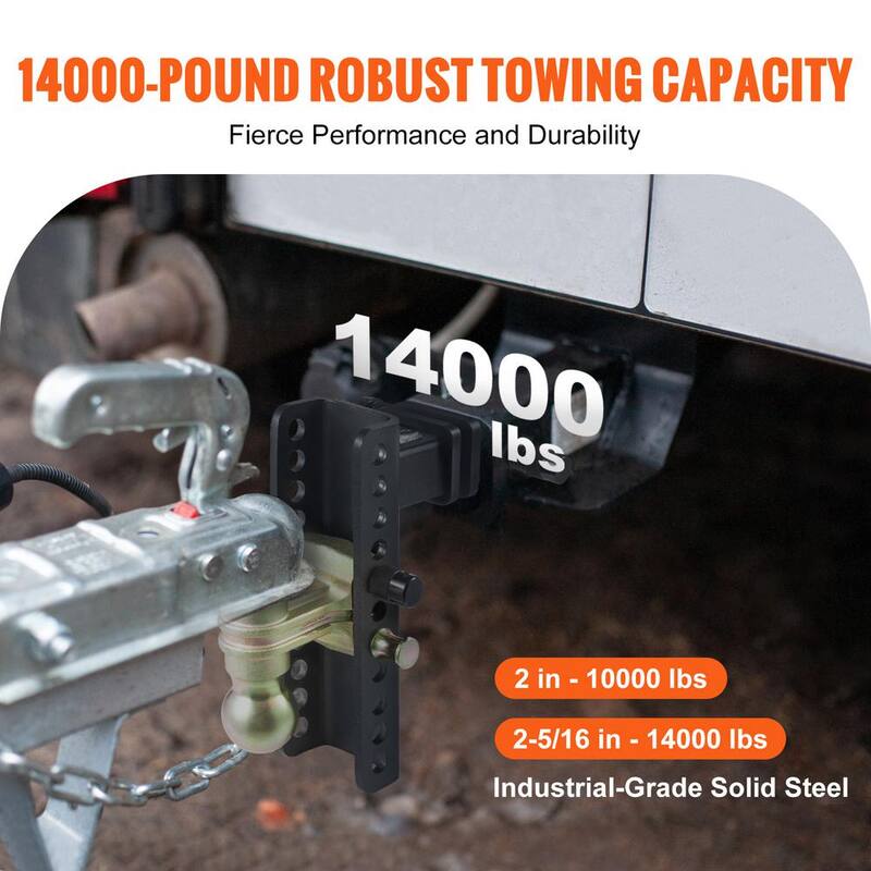 VEVOR Adjustable Trailer Hitch, 8 in. Drop and 6.5 in. Rise Hitch Ball Mount with 2 in. Receiver Solid Tube, 14,000 lbs. GTW - SQTQJTCB22259NAWHV0-726