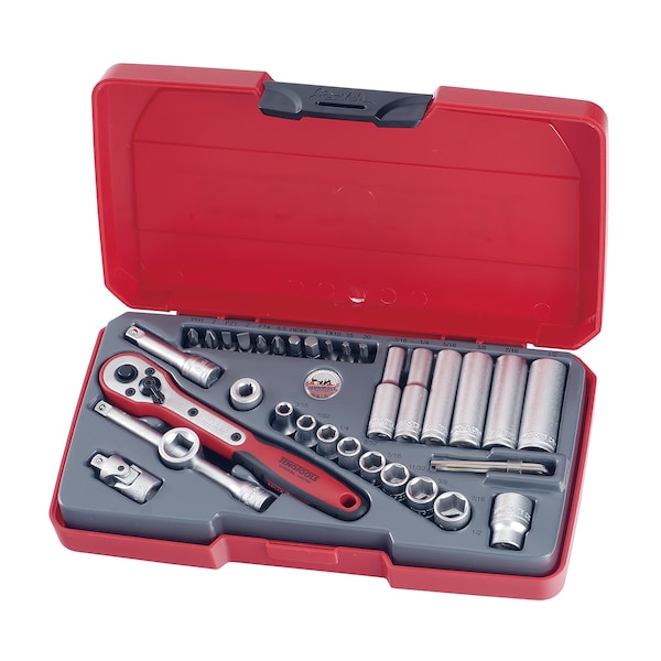 Teng Tools T1435AF - 35 Piece 1/4" Drive SAE Regular and Deep Soc - T1435AF