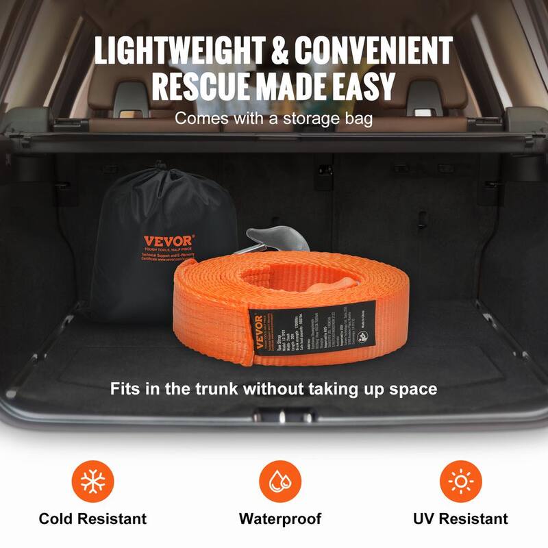 VEVOR ATV Car Tow Strap 20 ft 17000 lbs. with Safety Hooks Truck Tow Cable Car Recovery Rope Heavy Duty Towing Accessories - DZDL2IN20FTCRJ6IZV0
