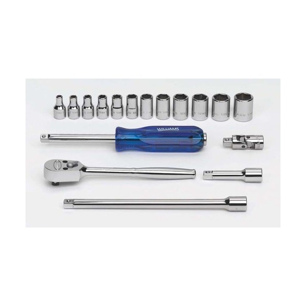 Williams Socket/Tool Set, 17 Pieces, 6-Point, 1/4 Inch Dr - JHWMSM-17HF