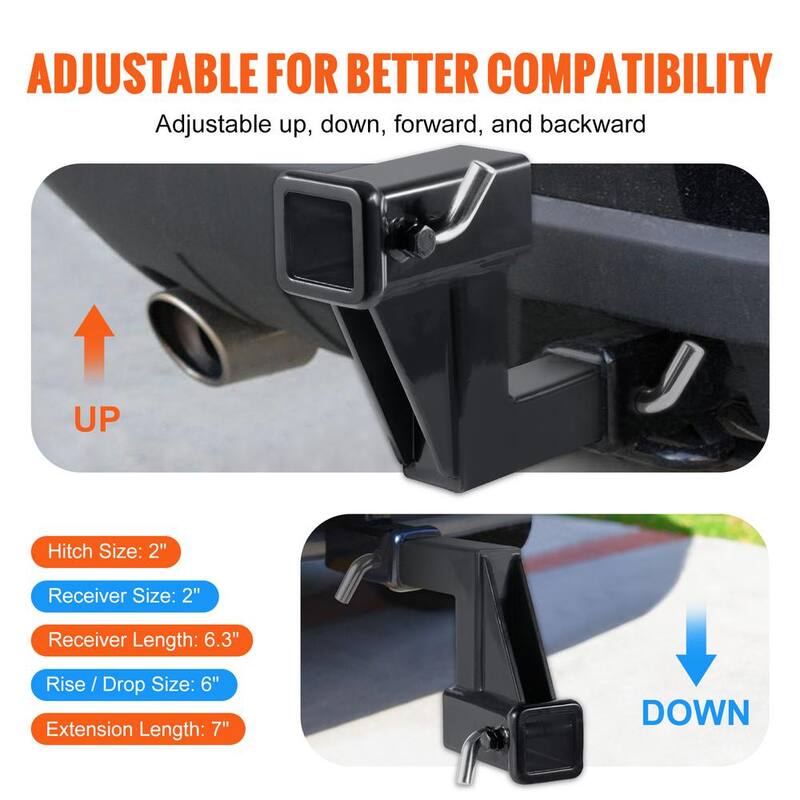 VEVOR Trailer Hitch Riser, for 2 in. Receiver with 6 in. Rise/Drop, Trailer Receiver Hitch Extender Extension Adapter, Black - TCYZSJGDK229U33NOV0-730