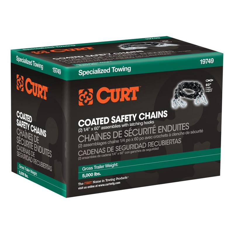 CURT 60" Safety Chains with 2 Snap Hooks Each (5,000 lbs., Vinyl-Coated, 2-Pack) - 19749