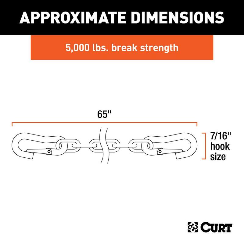 CURT 60" Safety Chains with 2 Snap Hooks Each (5,000 lbs., Vinyl-Coated, 2-Pack) - 19749