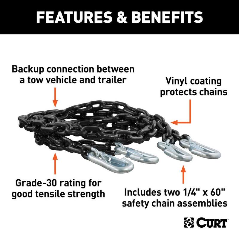 CURT 60" Safety Chains with 2 Snap Hooks Each (5,000 lbs., Vinyl-Coated, 2-Pack) - 19749