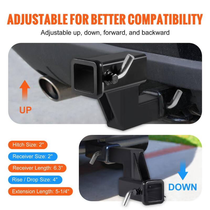 VEVOR Trailer Hitch Riser, for 2 in. Receiver with 4 in. Rise/Drop, Trailer Receiver Hitch Extender Extension Adapter, Black - TCYZSJGDK226MN6EVV0-730