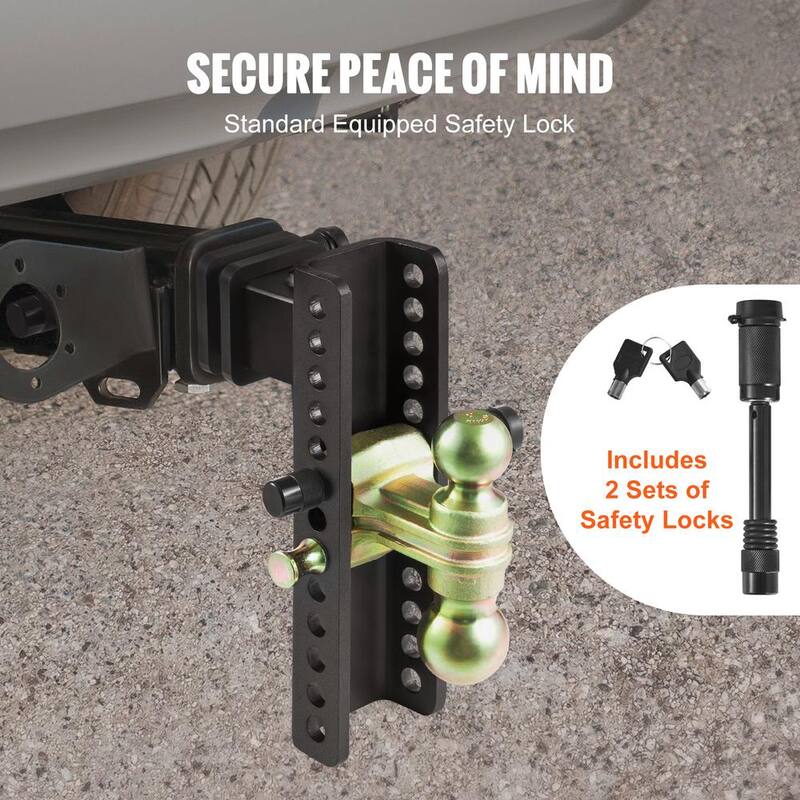 VEVOR Adjustable Trailer Hitch, 10 in. Drop and 8.5 in. Rise Hitch Ball Mount with 2.5 in. Receiver Solid Tube 14,500 lbs. GTW - SQTQJTCB2522KIQK5V0-726