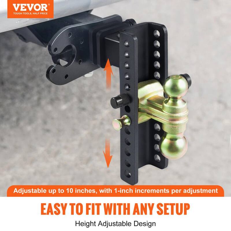 VEVOR Adjustable Trailer Hitch, 10 in. Drop and 8.5 in. Rise Hitch Ball Mount with 2.5 in. Receiver Solid Tube 14,500 lbs. GTW - SQTQJTCB2522KIQK5V0-726
