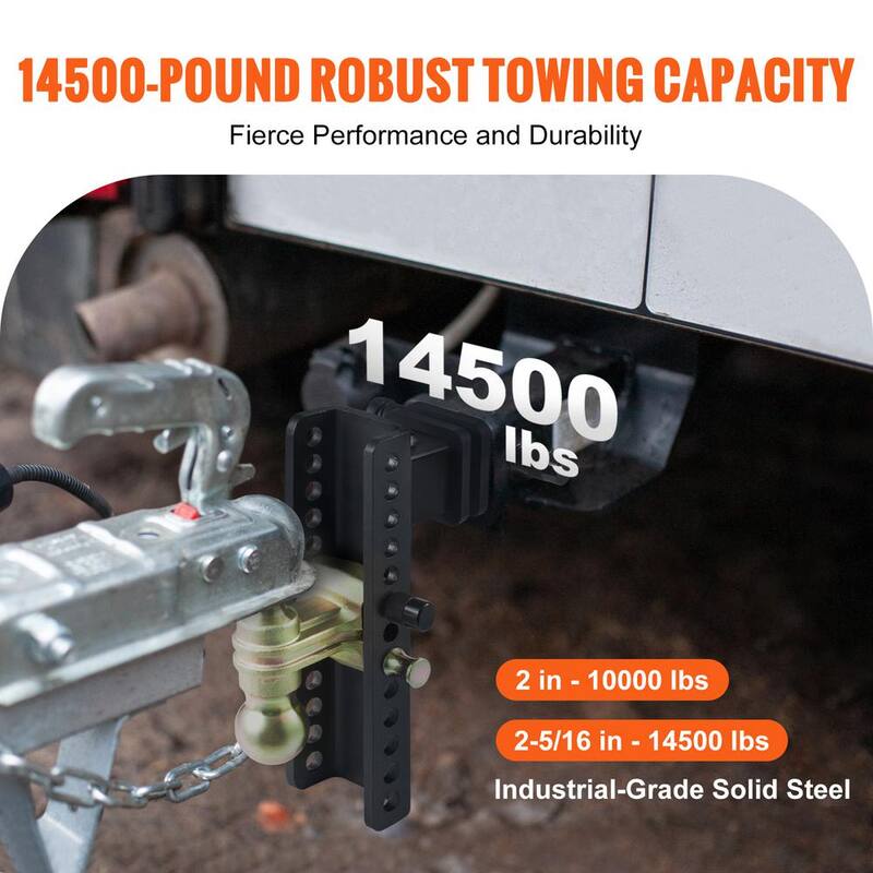 VEVOR Adjustable Trailer Hitch, 10 in. Drop and 8.5 in. Rise Hitch Ball Mount with 2.5 in. Receiver Solid Tube 14,500 lbs. GTW - SQTQJTCB2522KIQK5V0-726