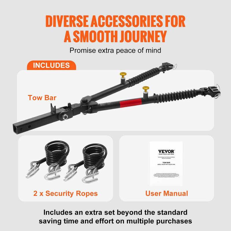 VEVOR Tow Bar Bumper Mount Tow Bar 7,500 lbs. Fits 2-in. Connector with Ropes Powder Coating Alloy Steel Bumper-Mounted - LJBKQYG7500LCMWOTV0