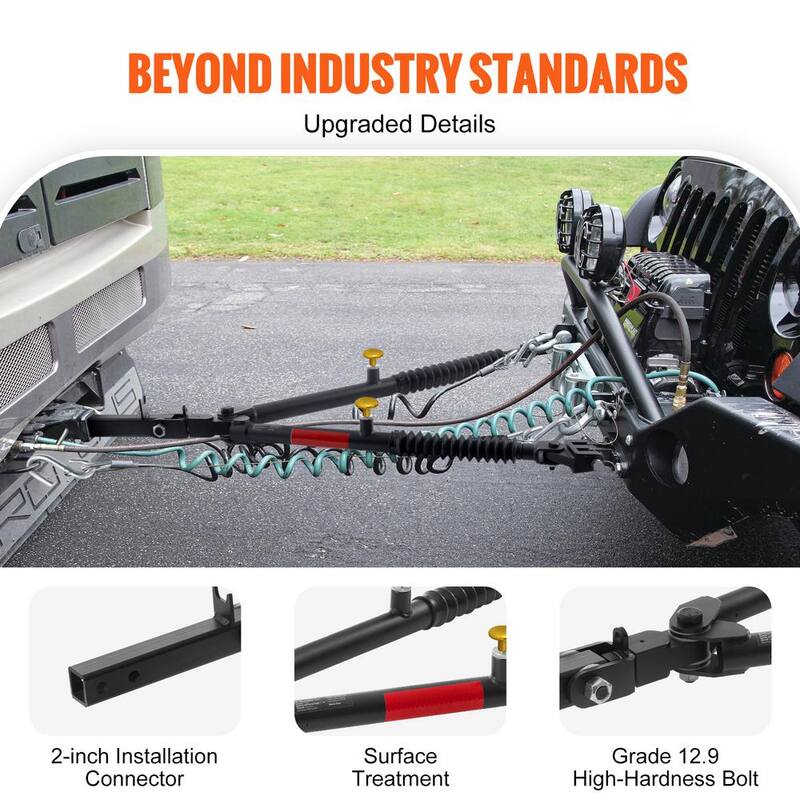 VEVOR Tow Bar Bumper Mount Tow Bar 7,500 lbs. Fits 2-in. Connector with Ropes Powder Coating Alloy Steel Bumper-Mounted - LJBKQYG7500LCMWOTV0