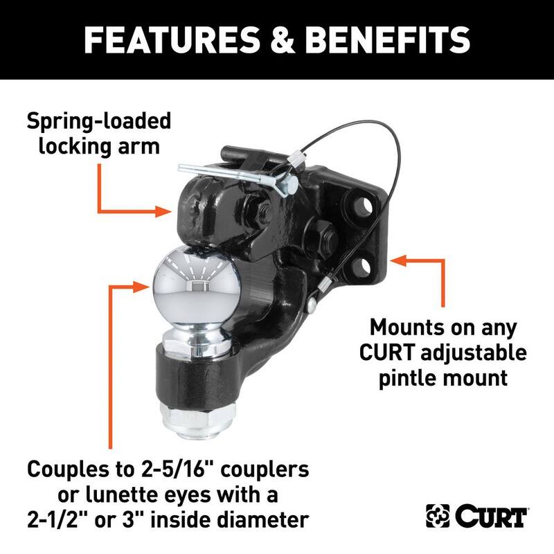 CURT 16,000 lbs. Trailer Hitch Ball Mount & Pintle Hook Combination with 2-5/16 in. Ball - 48200