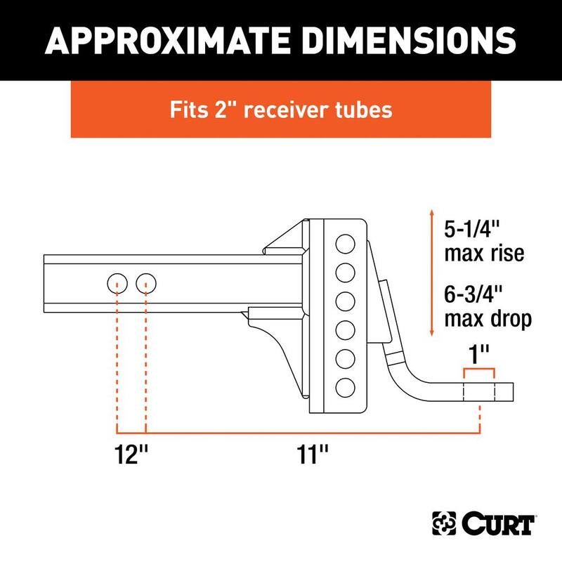 CURT 6,000 lbs. 6-3/4 in. Drop Adjustable Trailer Hitch Channel Mount with 1 in. Ball Hole (2 in. Shank) - 45901