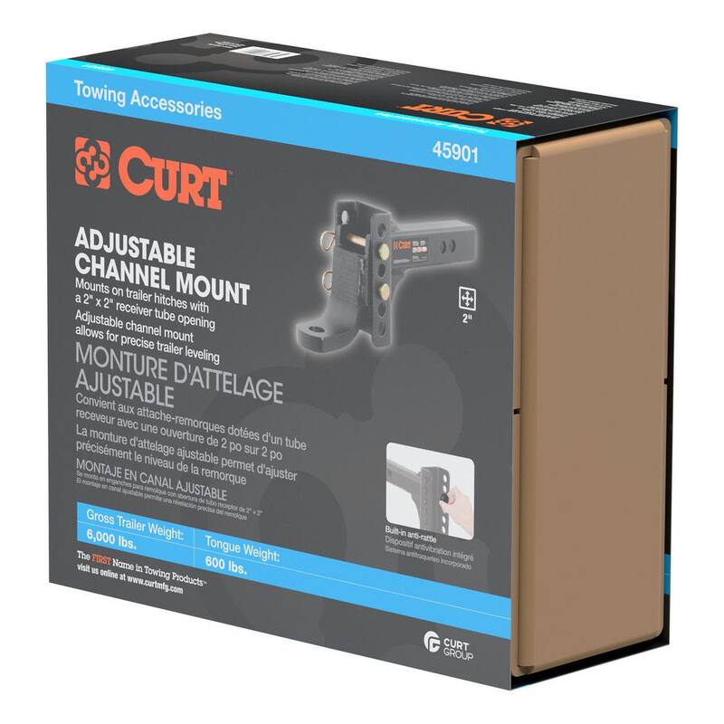 CURT 6,000 lbs. 6-3/4 in. Drop Adjustable Trailer Hitch Channel Mount with 1 in. Ball Hole (2 in. Shank) - 45901