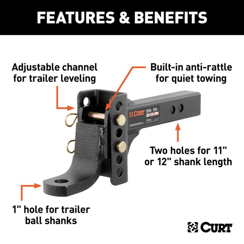 CURT 6,000 lbs. 6-3/4 in. Drop Adjustable Trailer Hitch Channel Mount with 1 in. Ball Hole (2 in. Shank) - 45901
