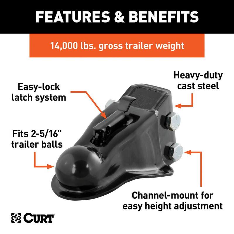 CURT 2-5/16" Channel-Mount Coupler with Easy-Lock (14,000 lbs., Black) - 25330