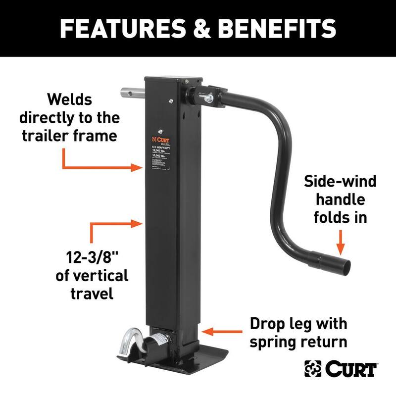 CURT Direct-Weld Square Jack with Side Handle (12,000 lbs., 12-1/2" Travel) - 28512