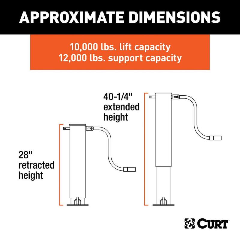 CURT Direct-Weld Square Jack with Side Handle (12,000 lbs., 12-1/2" Travel) - 28512
