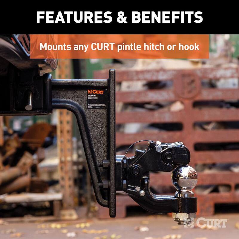 CURT Adjustable Pintle Mount (2-1/2 in. Shank, 20,000 lbs., 12-1/2 in. High, 10-3/4 in. Long) - 48349