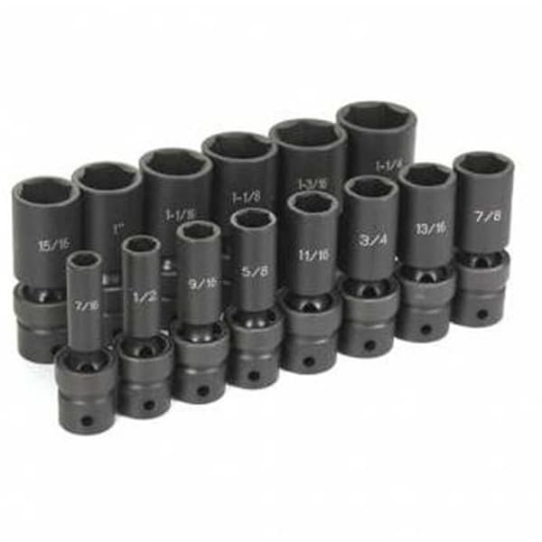Grey Pneumatic Grey Pneumatic Corp. GY1314UD .50 in. Drive Deep Length Fractional Universal Socket Set - 14 Pieces - GY1314UD