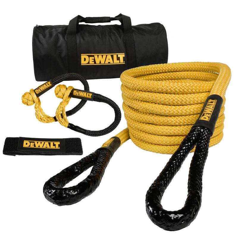 DEWALT 7/8 in. x 30 ft. Deluxe Kinetic Recovery Rope Kit, 29,300 Break Strength Includes 3/8 in. x 24 in. Shackles and Bag - DXBC90006